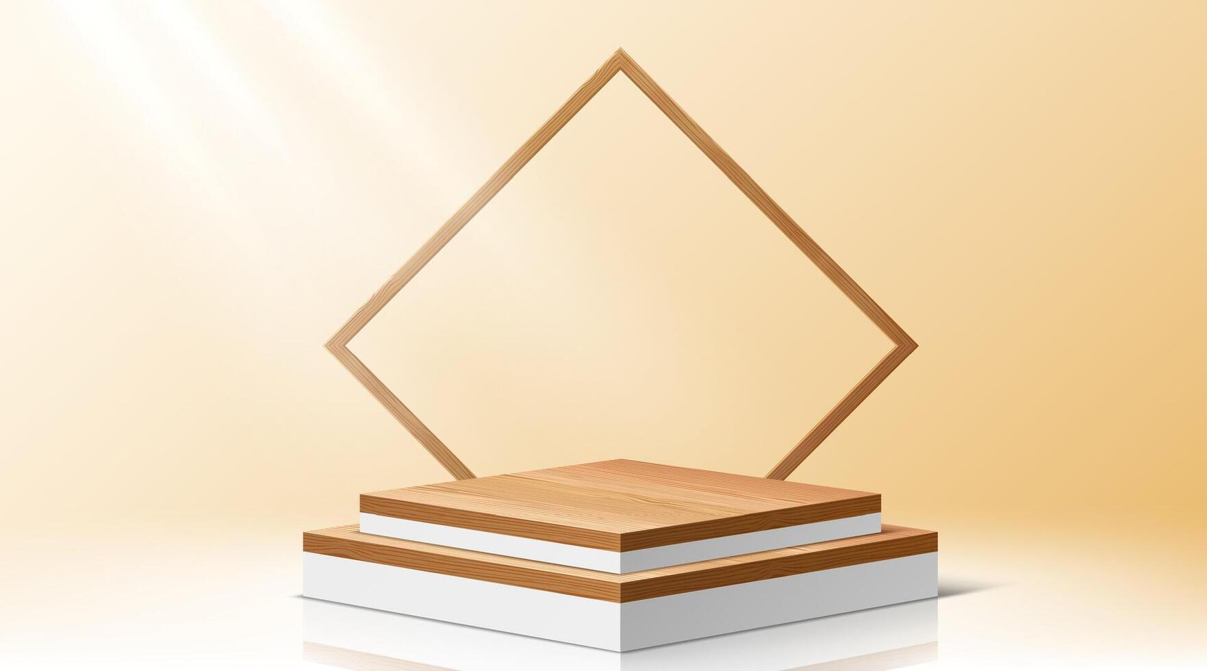 Showcase podium with wooden frame on white podium vector