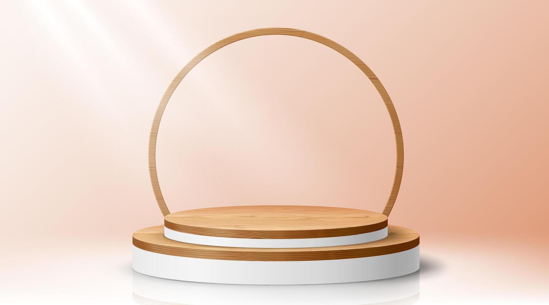 Round wooden showcase podium with frame for stage vector