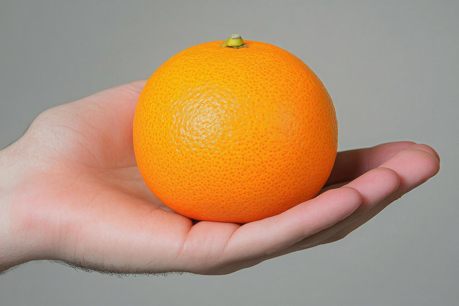 Holding a vibrant orange in a hand against a dark backdrop photo