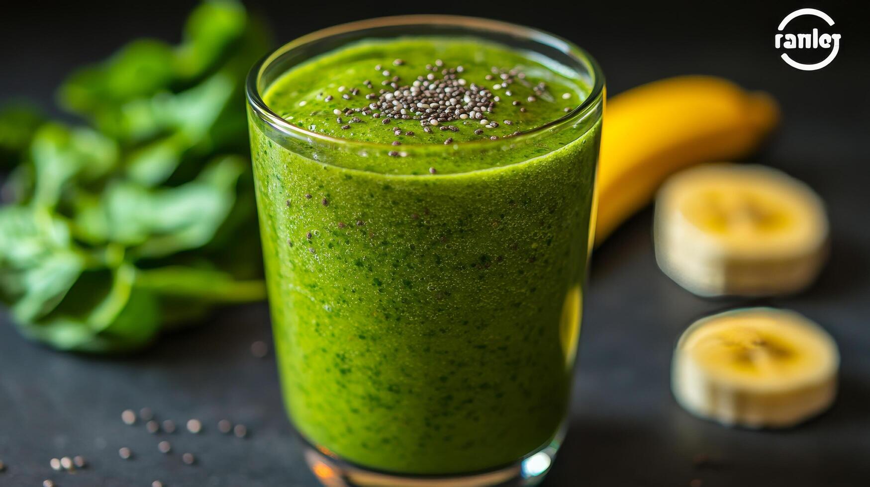 Refreshing green smoothie with spinach and banana served in a glass photo