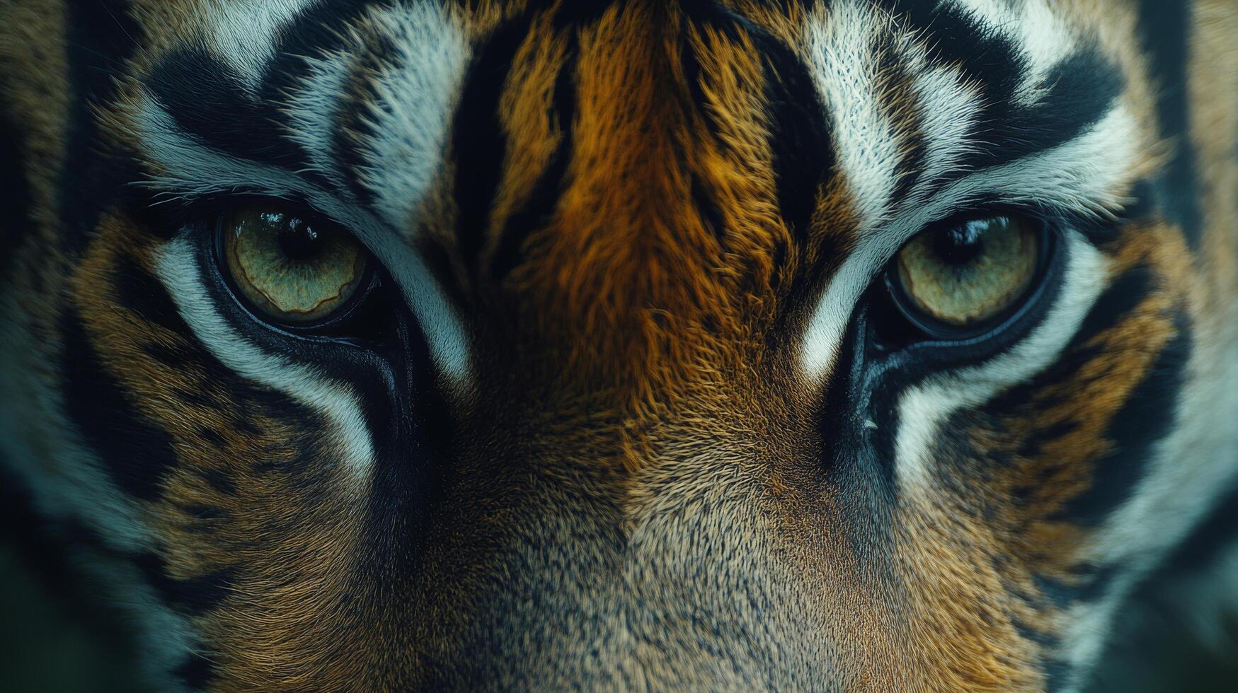 Intense gaze of a tiger showcasing powerful features in natural environment at close range photo