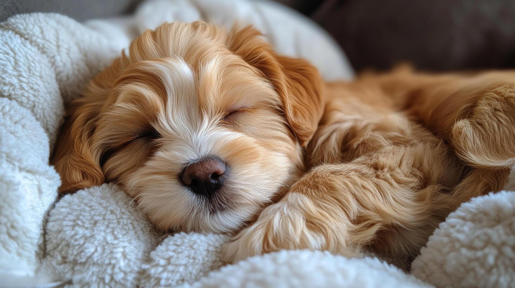 Cozy dog sleeping peacefully on a soft blanket in a comfortable indoor setting photo