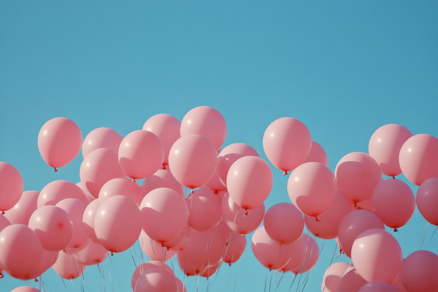Pink balloons float against a bright blue sky with fluffy white clouds in a joyful outdoor setting photo