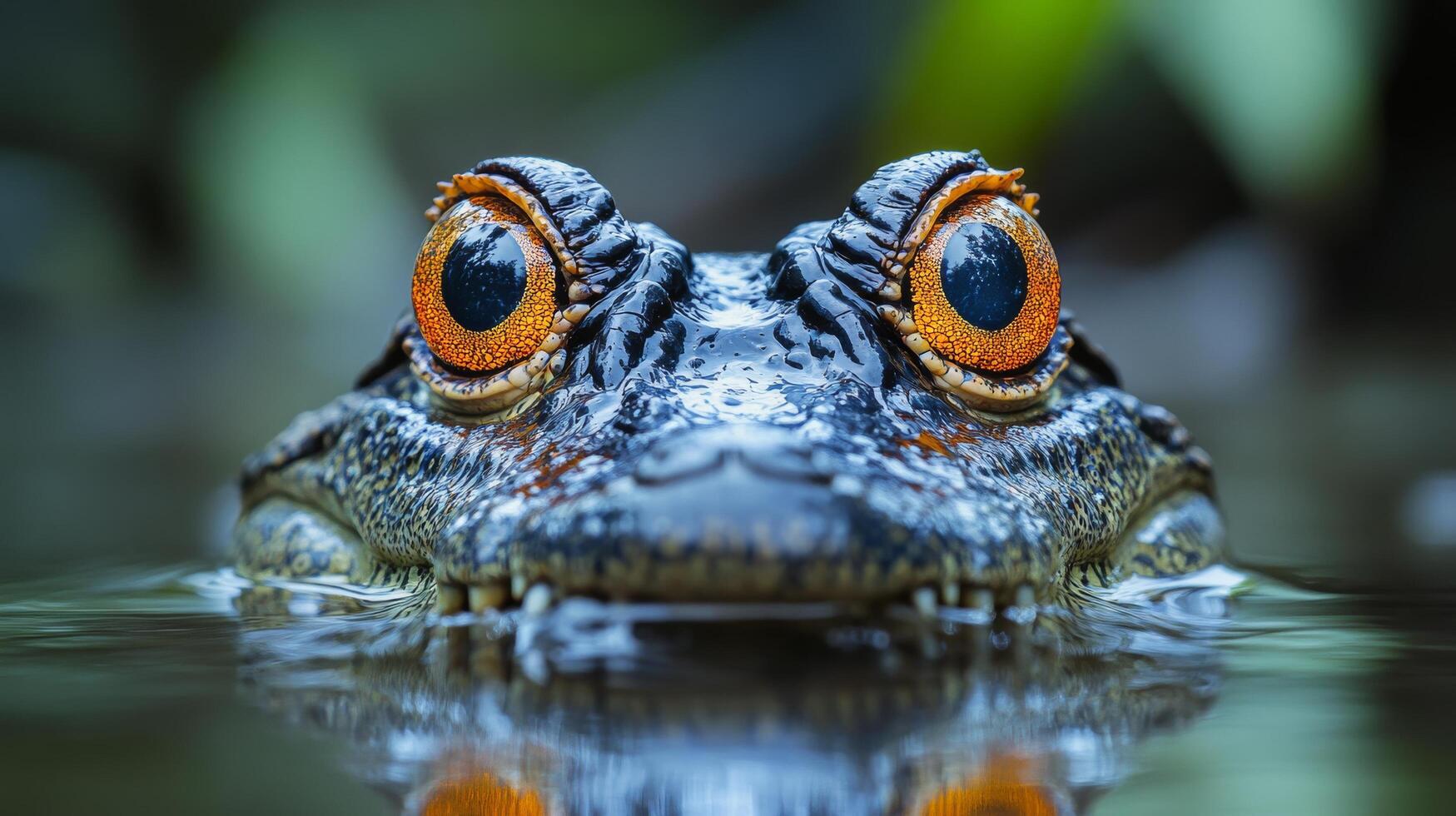 Close-up view of a crocodile partially submerged in muddy water, showcasing intricate textures and colors photo