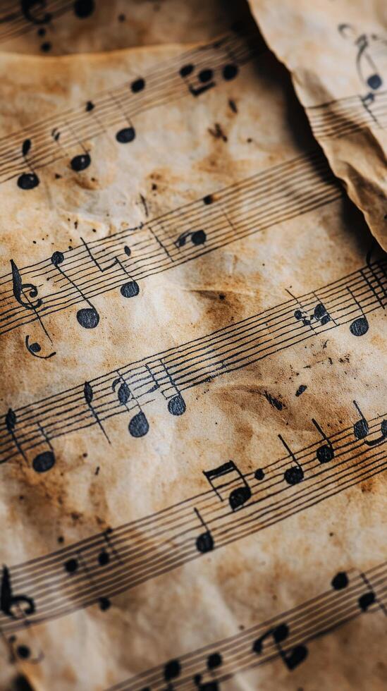 Vintage sheet music displaying intricate notes and markings on aged paper photo