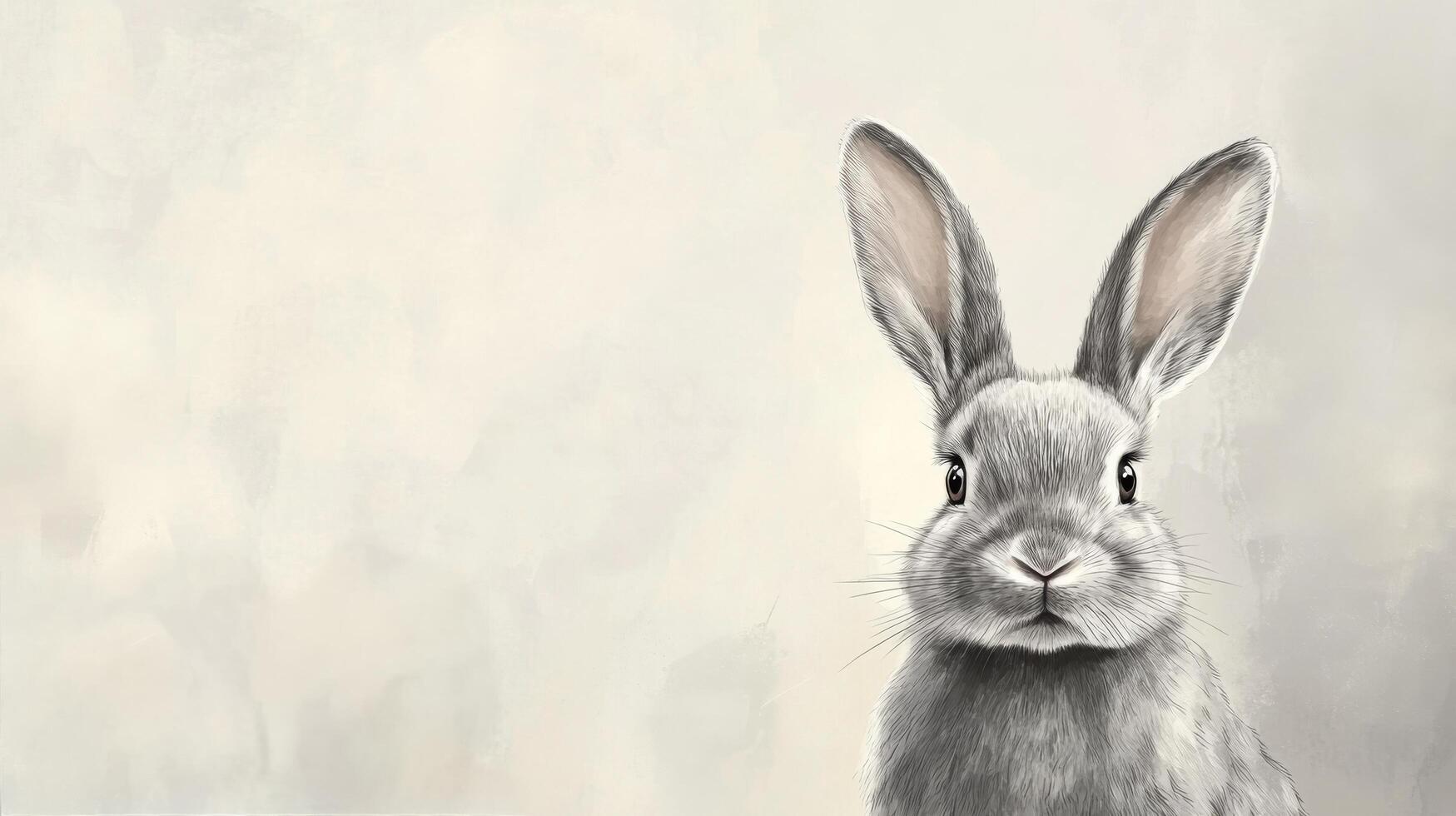 Realistic depiction of a rabbit against a soft neutral background in a serene artistic style photo