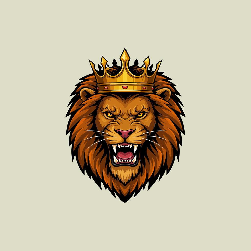 A fierce lion head wearing a golden crown is depicted in this illustration it symbolizes power and royalty. vector
