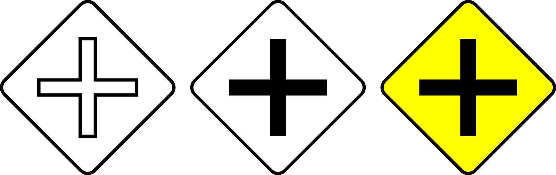 diamond intersection ahead road sign set vector