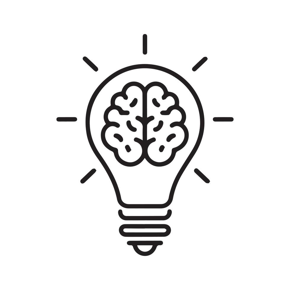 Simple Black Line Drawing bulb icon design with brain vector