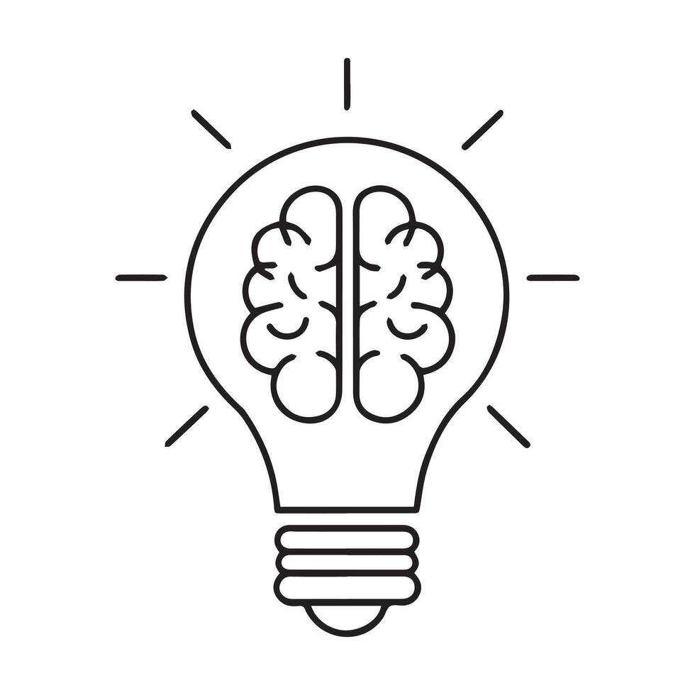 Unique art of a Brain Inside a Lightbulb. vector
