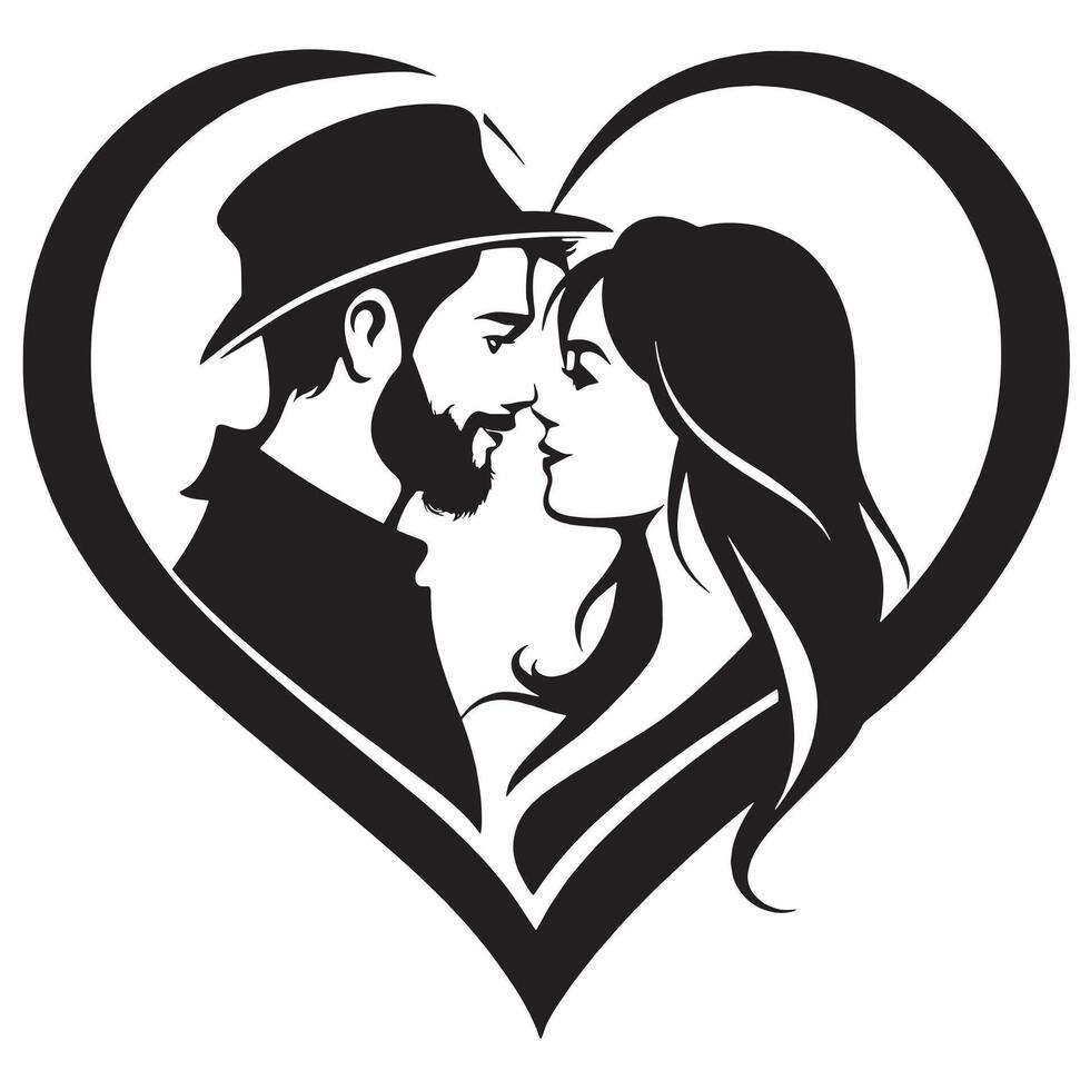silhouette couple in love shape vector
