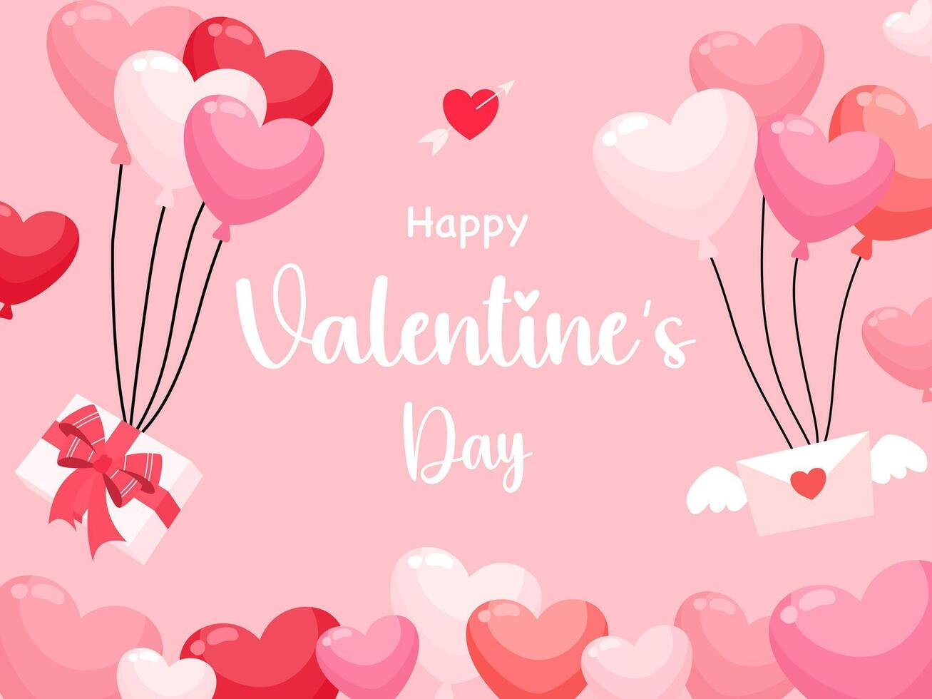Valentine's Day greeting card with hearts and pink background. paper cut style. vector