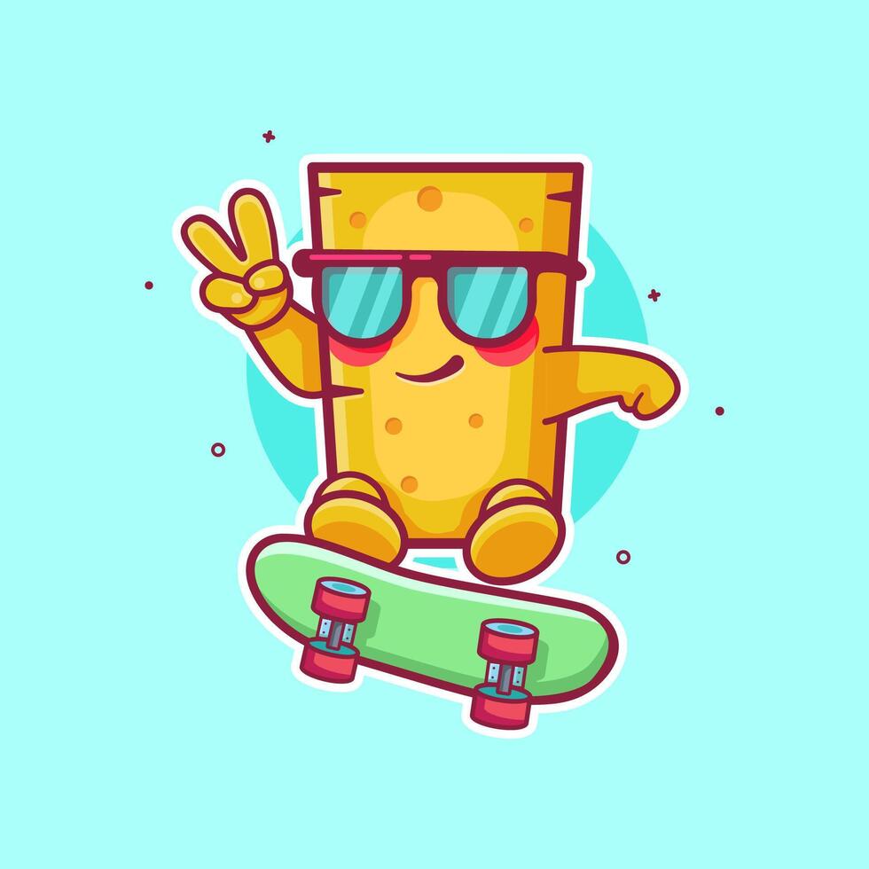 cool cheese food character mascot playing skateboard isolated cartoon vector