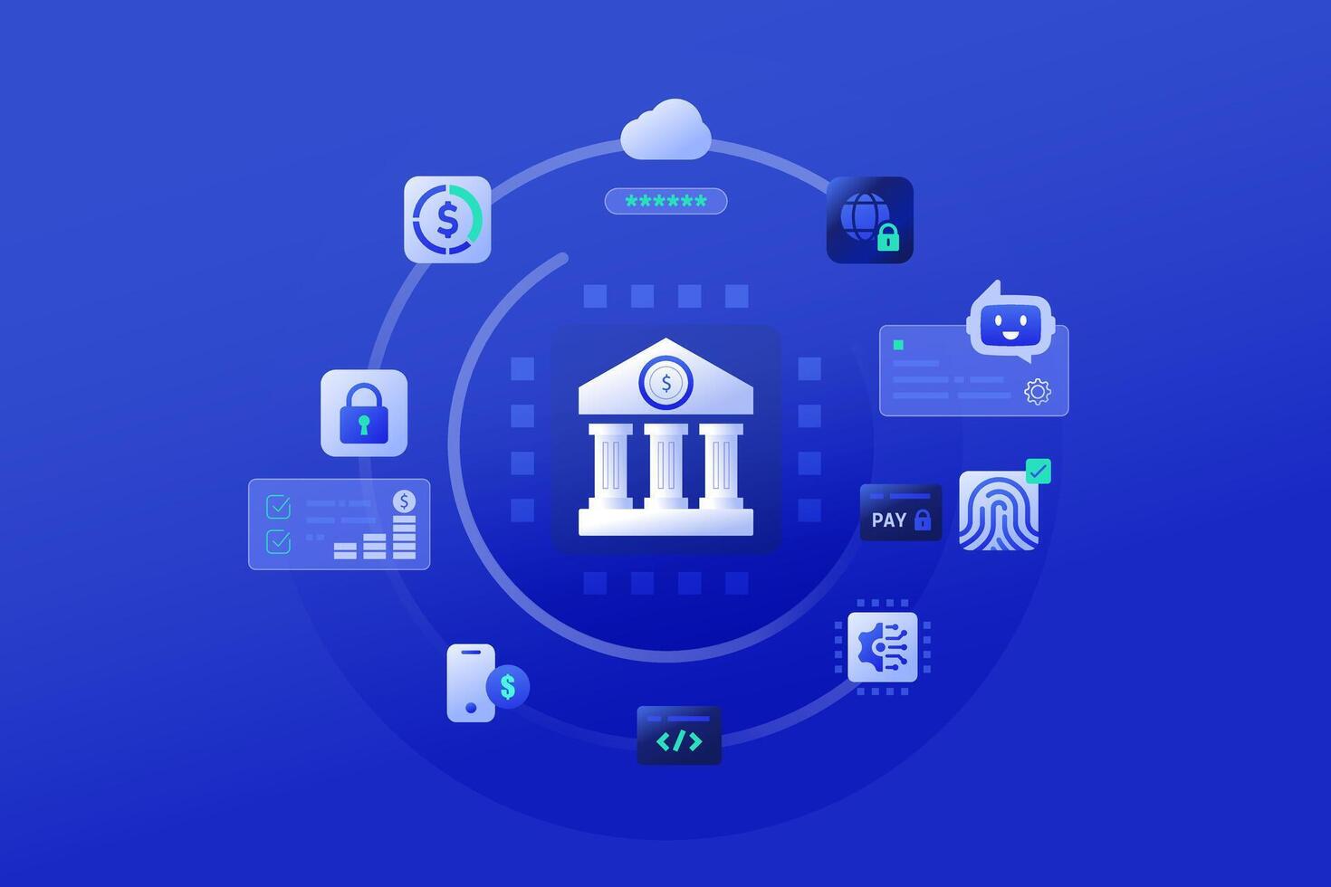 Digital Financial Banking Service Future of Fintech AI is Transforming background vector