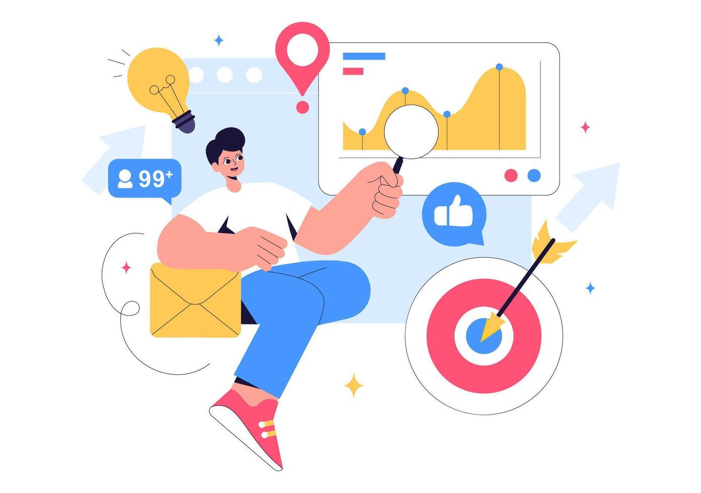 Specialist Observing Market Trends Illustration for Business Development in a Cartoon Style vector