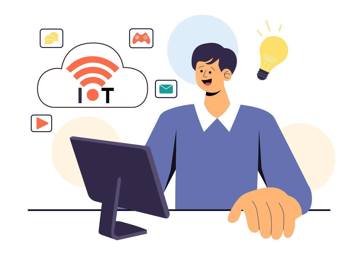 IoT Technology Illustration Highlighting Smart Control Systems and Internet Networks vector
