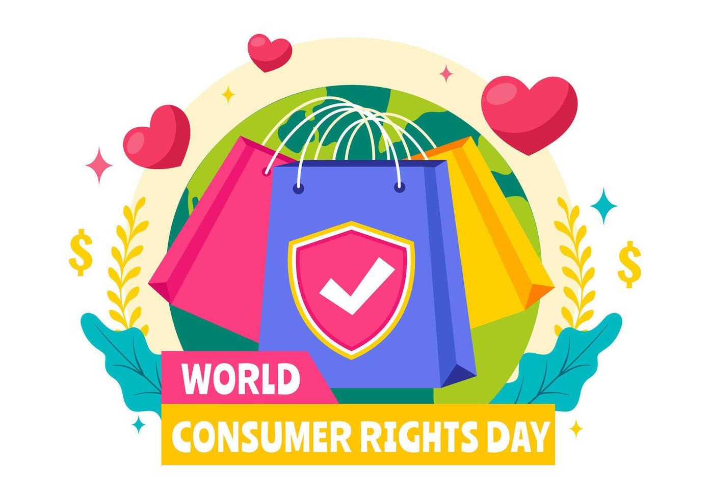 Illustration of Shopping Bags Highlighting Consumer Protection for World Consumer Rights Day vector