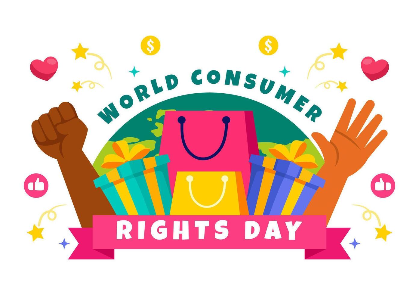 Art for World Consumer Rights Day Featuring Shopping Bags on a Flat Cartoon Background vector