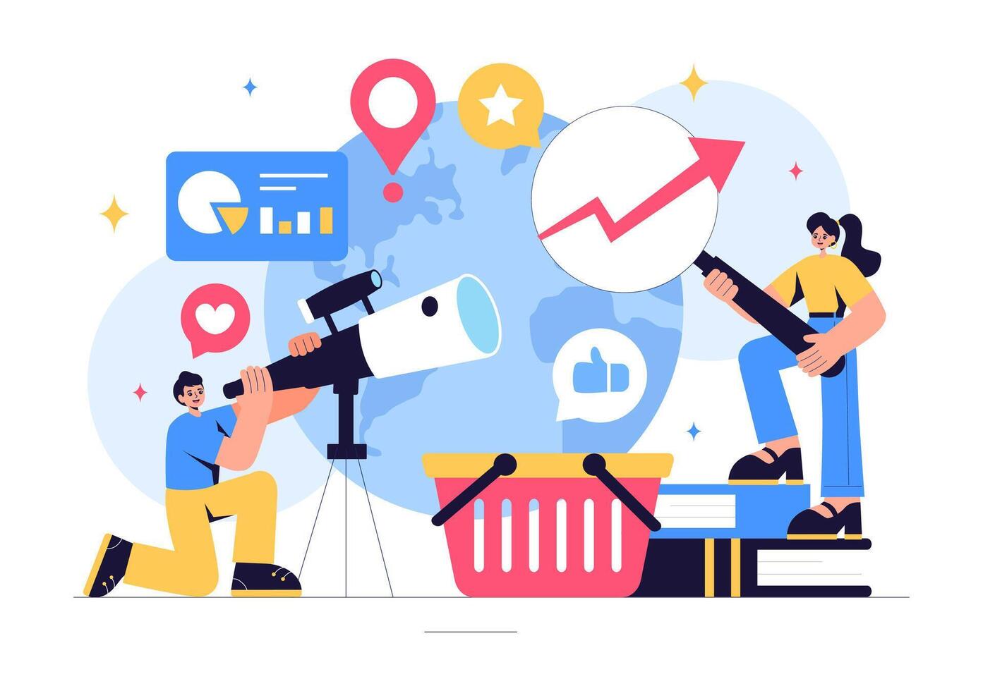 Emerging Business Trends Illustration with a Specialist Tracking Market Changes in a Cartoon Background vector