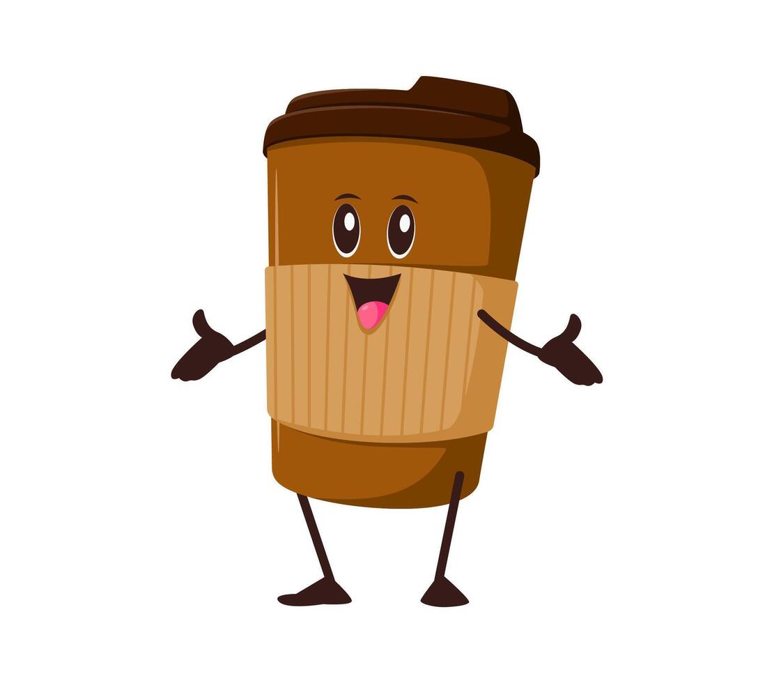 Groovy takeaway coffee drink cup character vector
