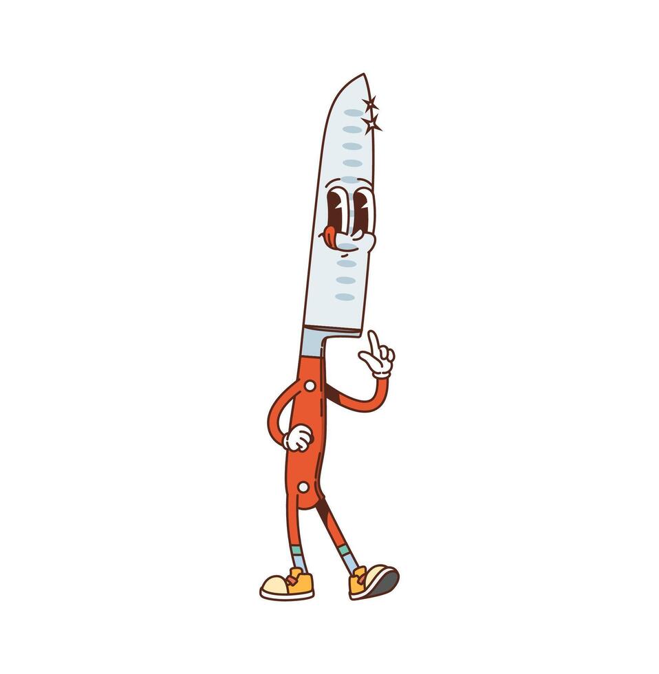 Groovy kitchenware and utensil knife character vector