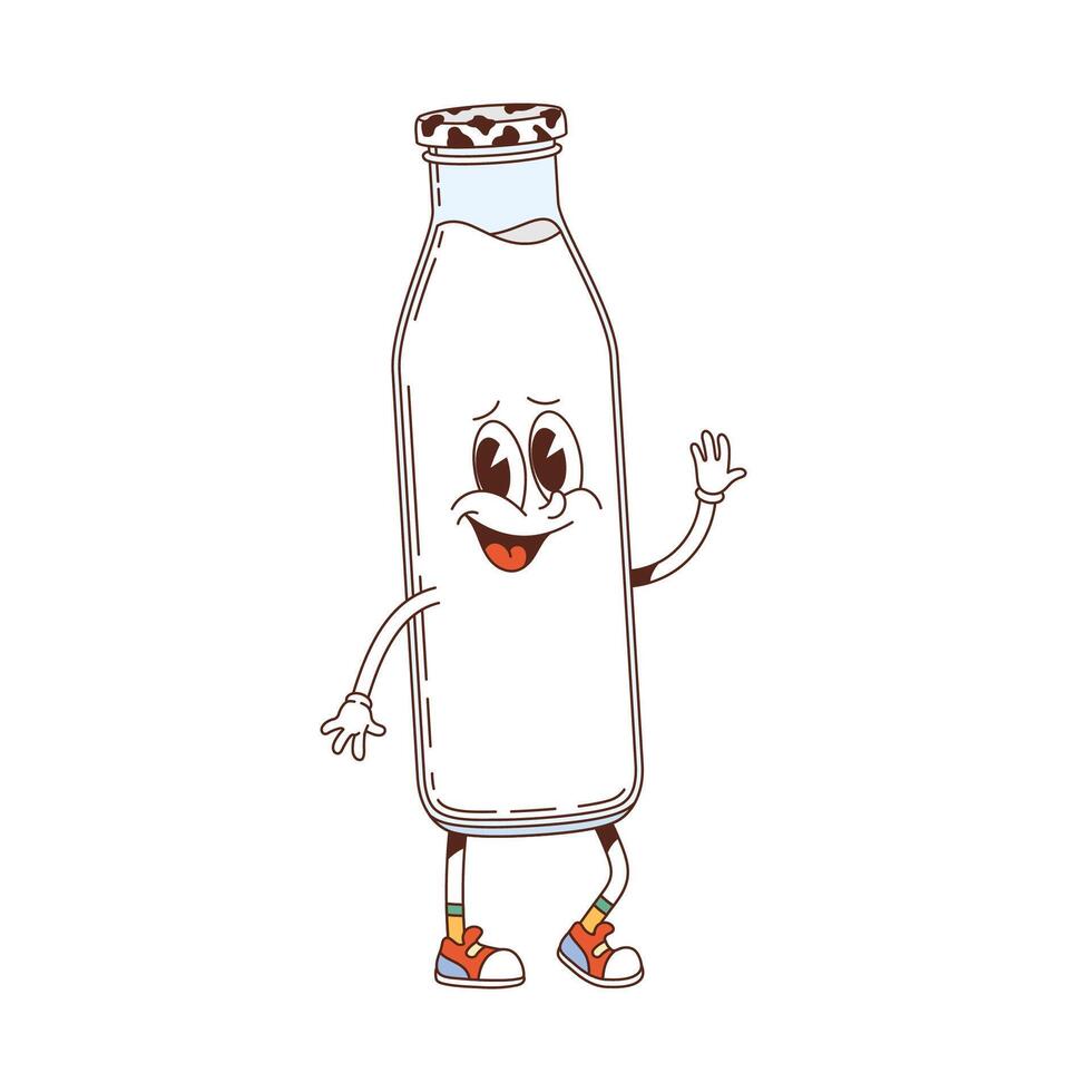 Cartoon retro groovy milk bottle comical character vector