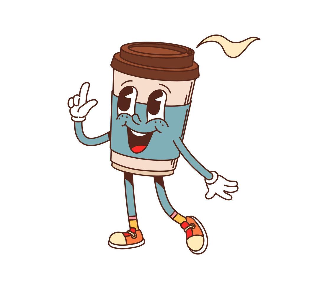 Cartoon groovy fast food coffee cup character vector