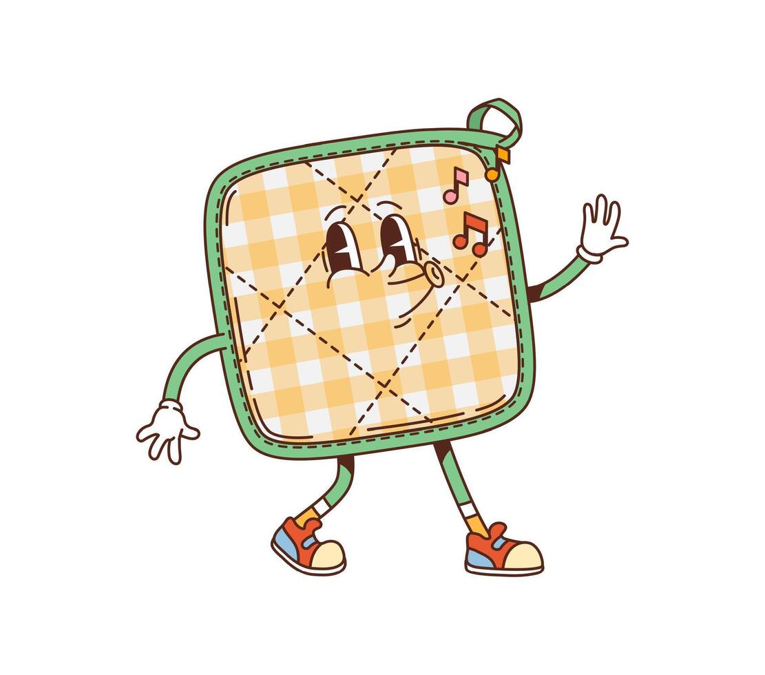 Groovy potholder retro cartoon utensil character vector