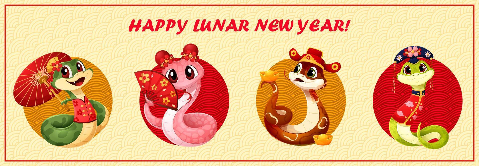 Happy Chinese new year snake characters collage vector