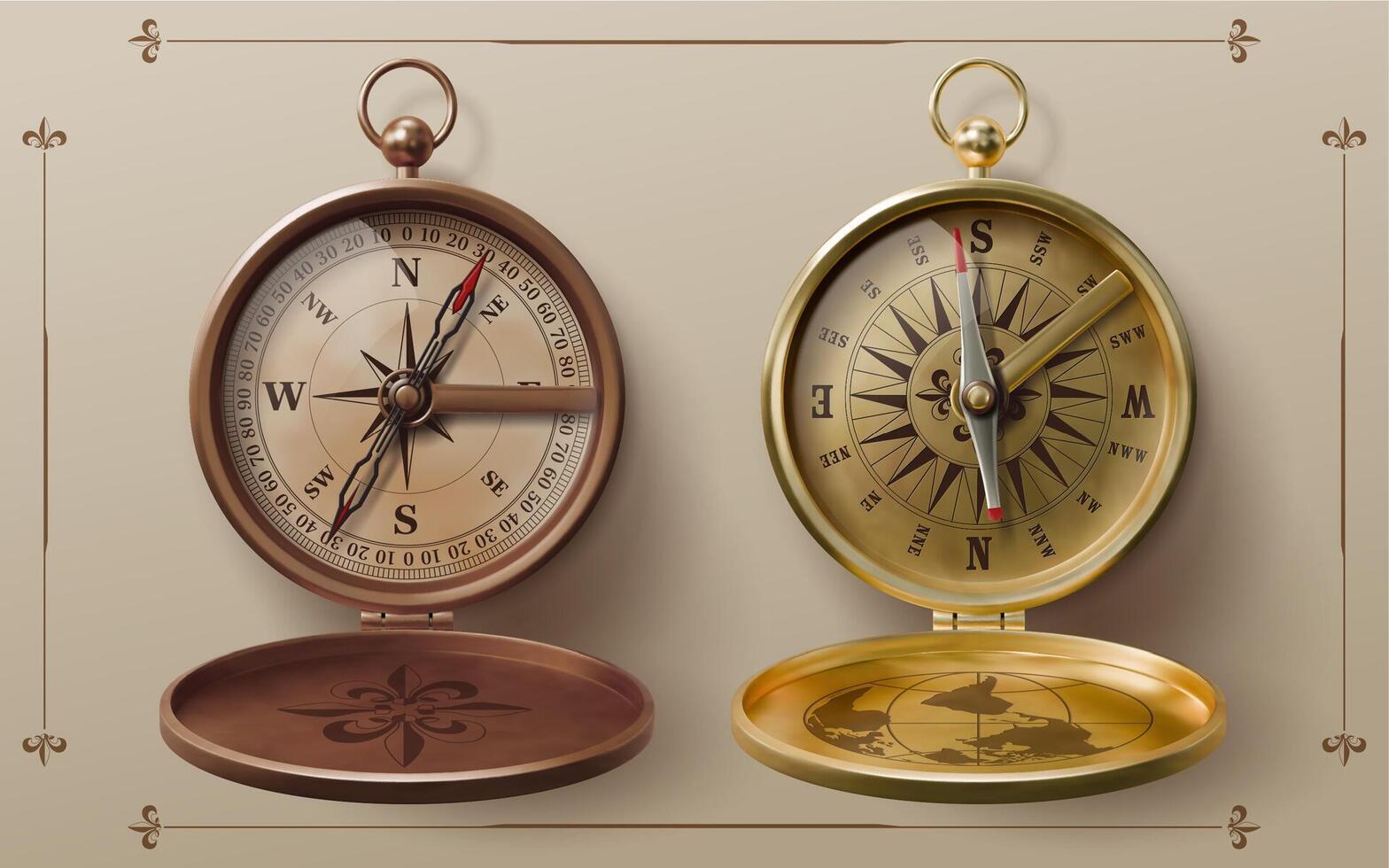 Realistic nautical sea compass, wind rose or star vector
