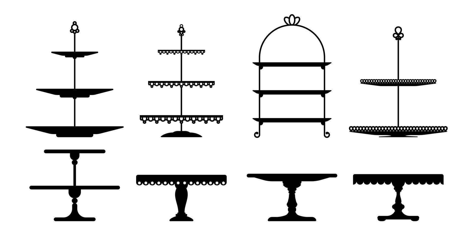 Cake or pie platter, stand and tray silhouettes vector
