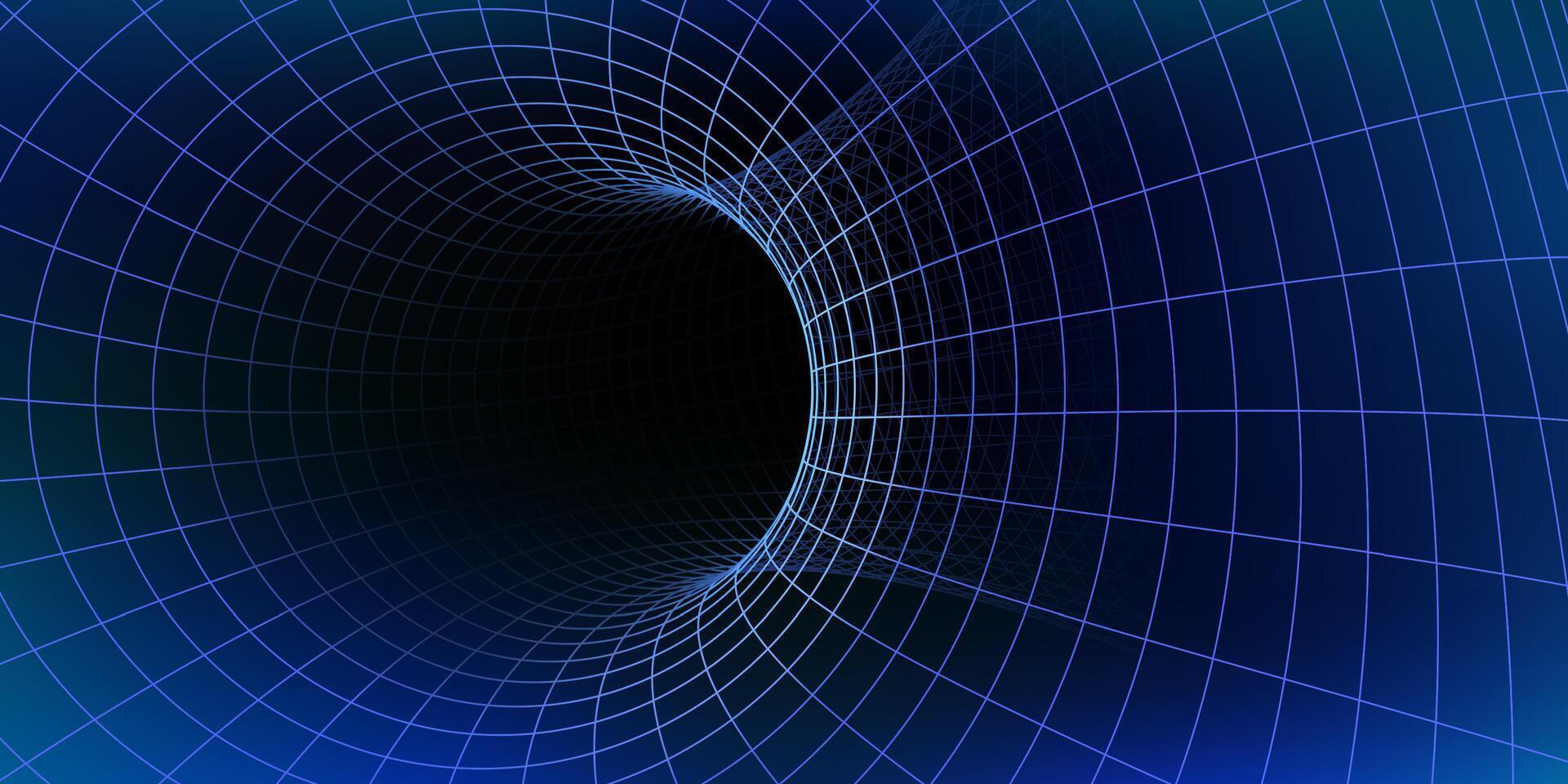 Wireframe tunnel featuring glowing blue grid vector