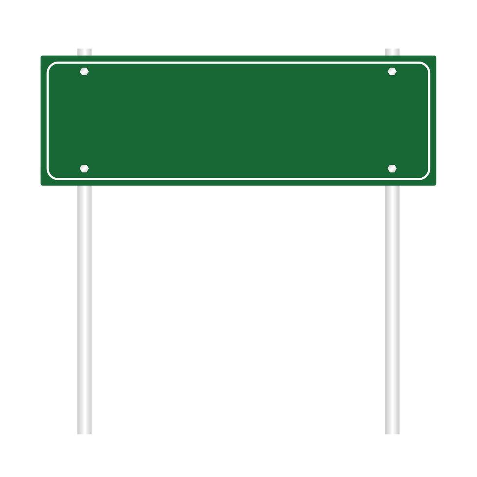 Green highway road sign board with metal post vector
