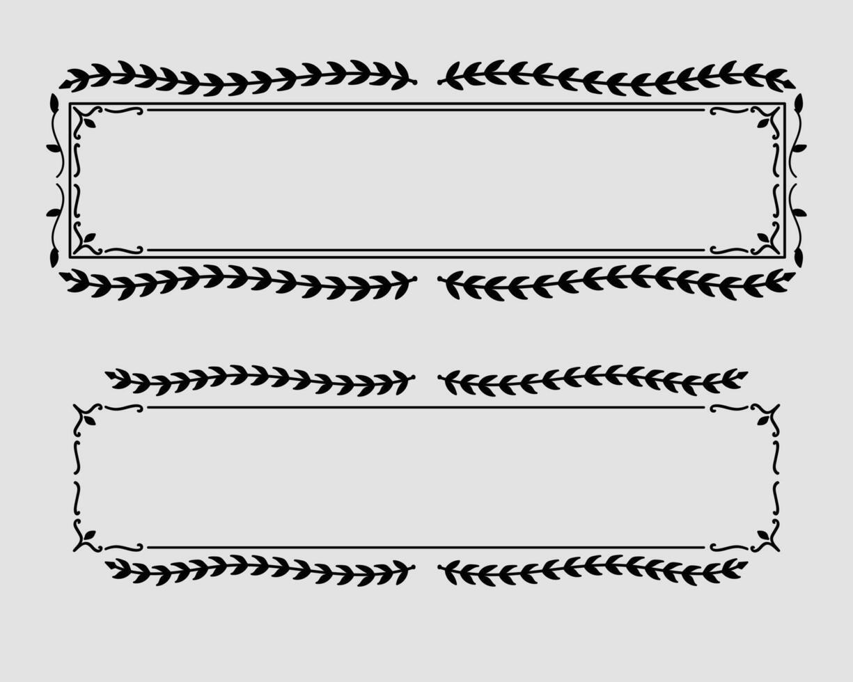 Rectangle horizontal doodle branch frame with round leave set. vector