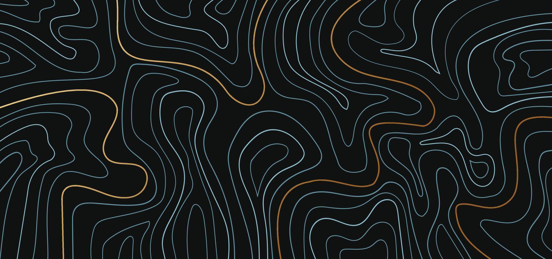 Abstract topographic contours on black background vector