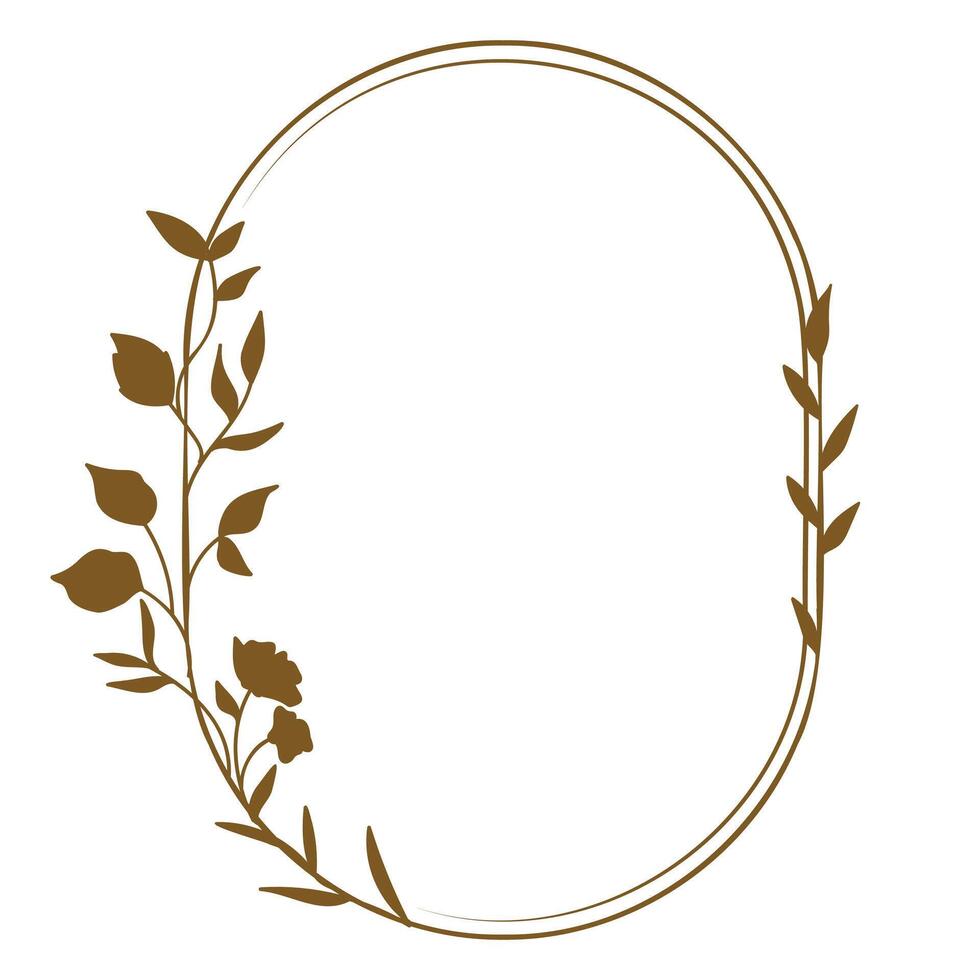 Brown floral rounded frame with twigs leaves and flowers vector