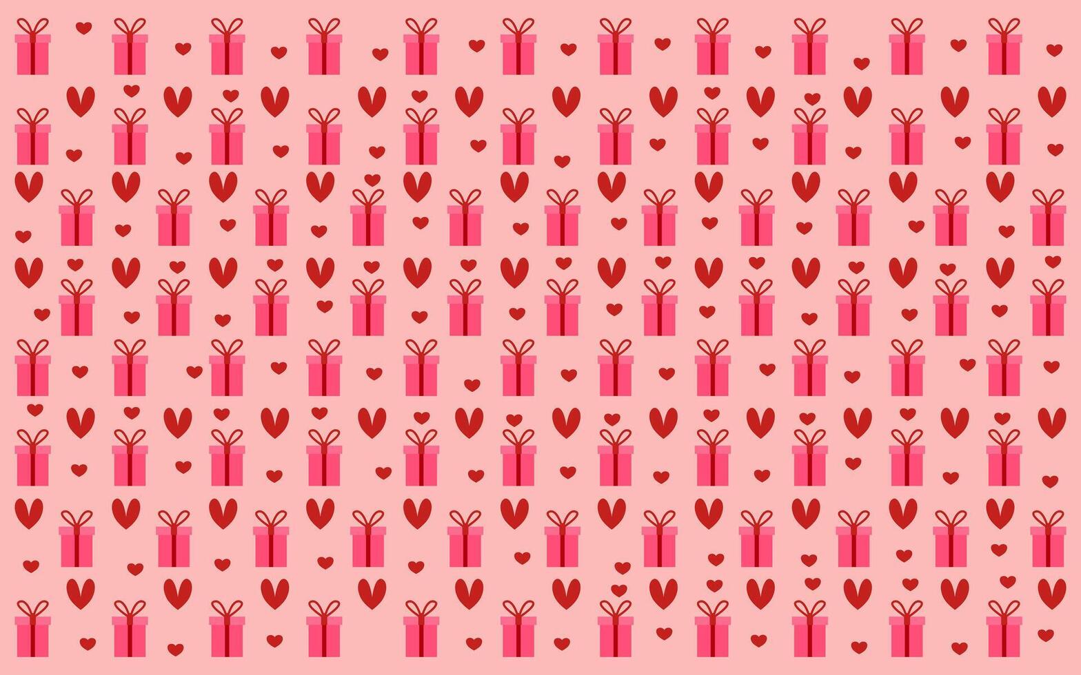Pink presents and red hearts on a light pink background, perfect for Valentines Day cards, gift wrapping paper, and festive designs. vector
