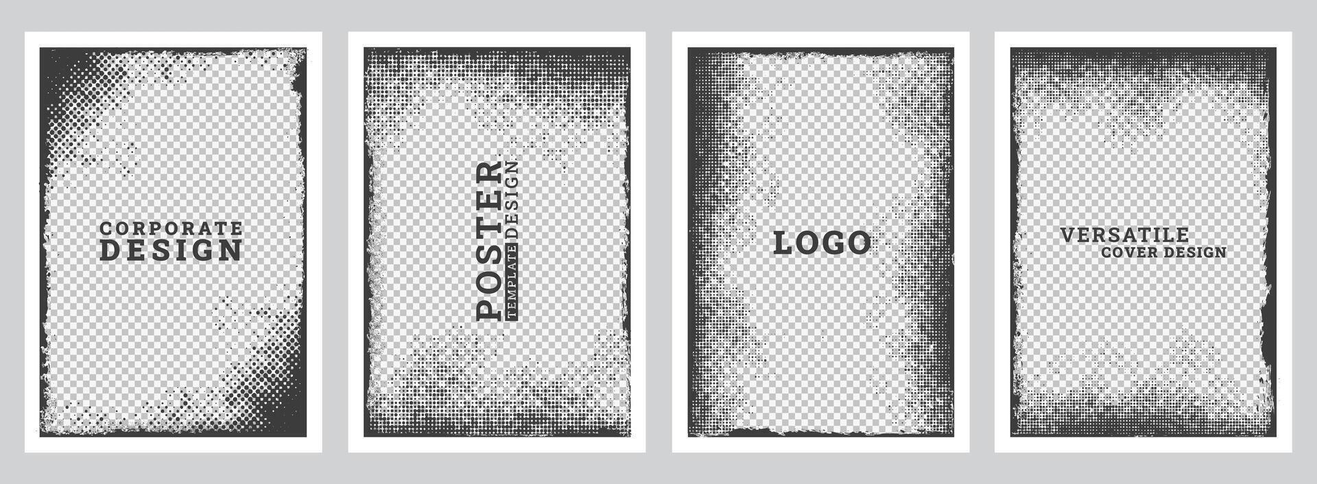 Grunge Brochure, Modern flyer Covers, abstract Brochure template, grunge circle background, Magazines, halftone design, book, modern, annual, corporate, creative, business, black and white banner vector