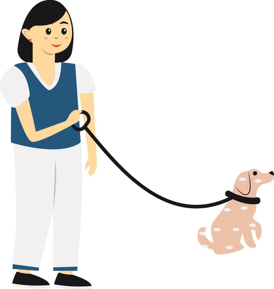 Girl Walking with Cute Dog vector
