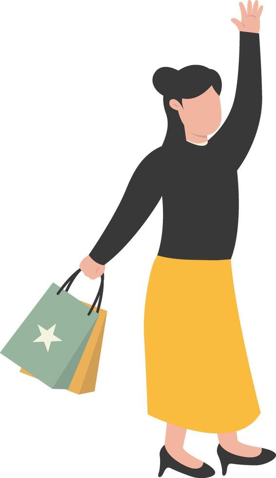 Lady Shopping Holding Two Bag vector