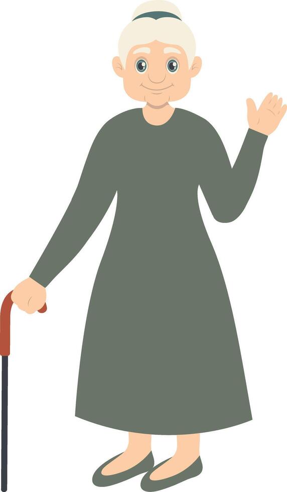Old Girl Walking with Stick vector