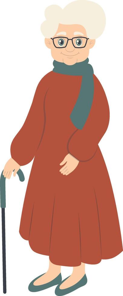 Senior Woman Walking Illustration in Flat Design vector