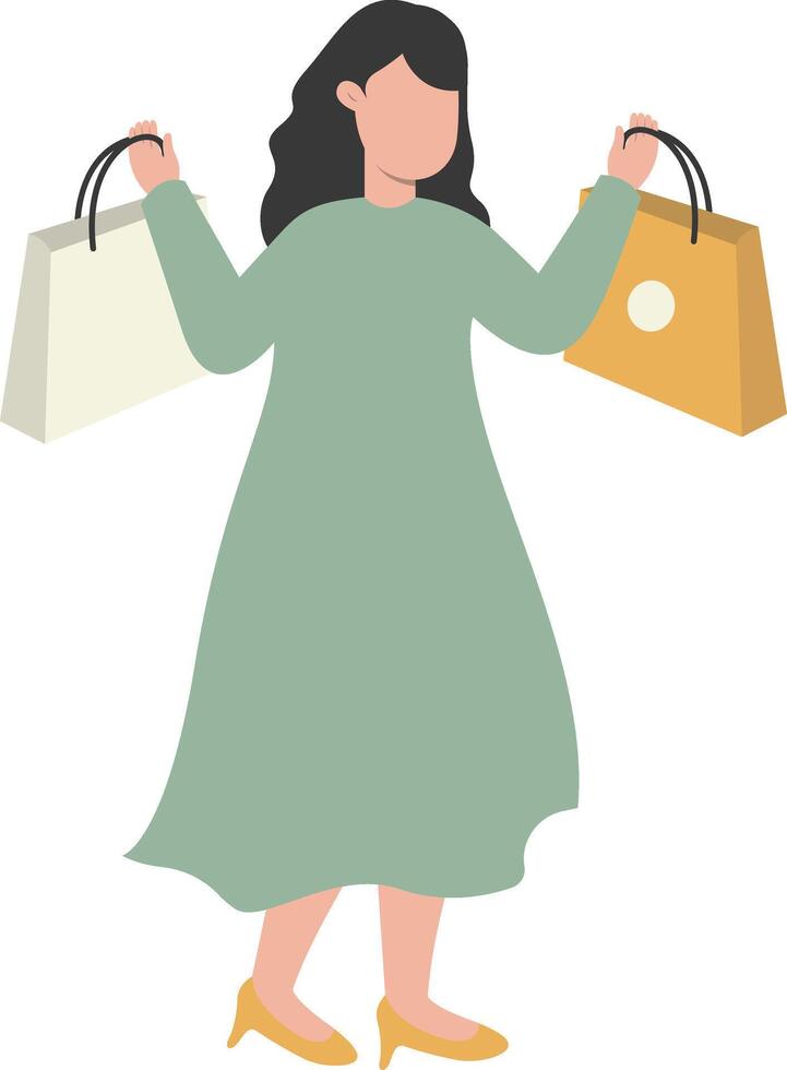 Young Girl Shopping with Green Dress vector