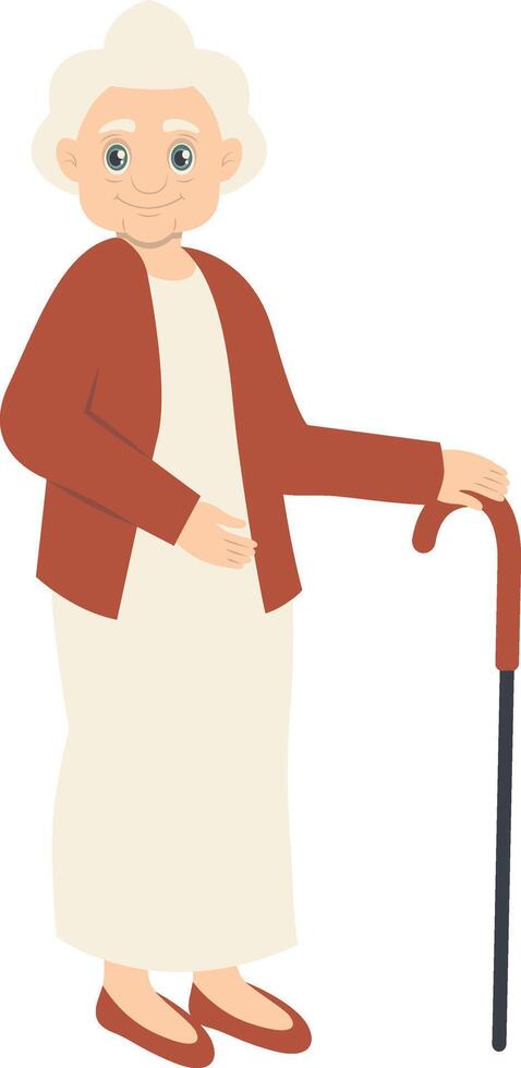 Old Women Character with Stick vector