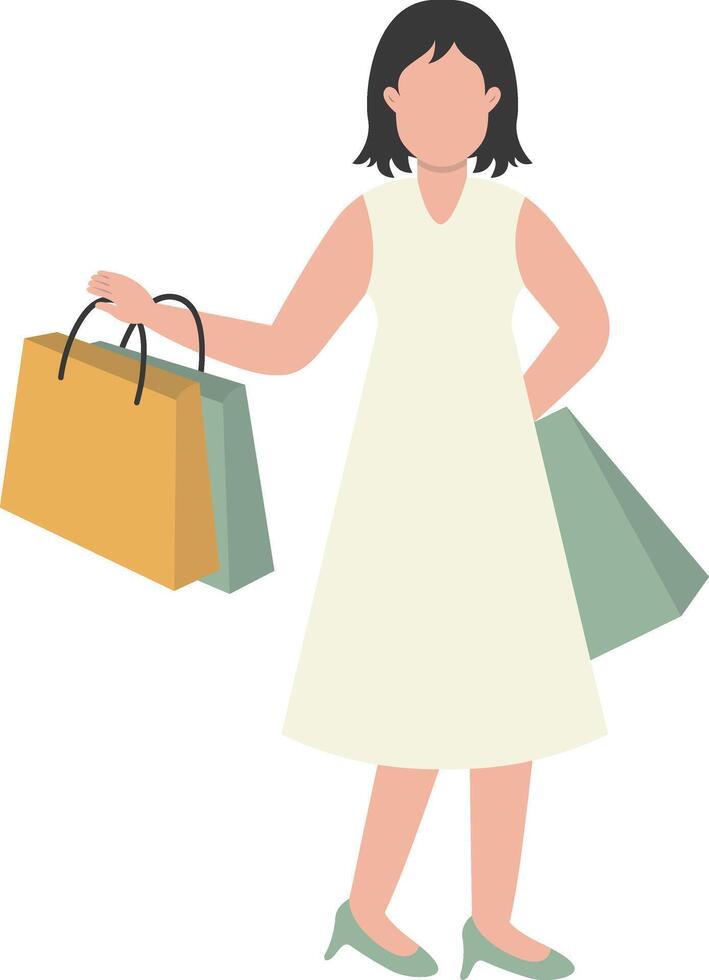 Girl Shopping with White Clothes vector