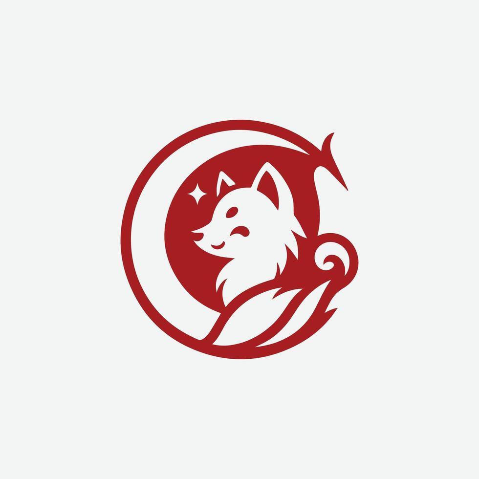 a red and white logo with a wolf in the middle vector