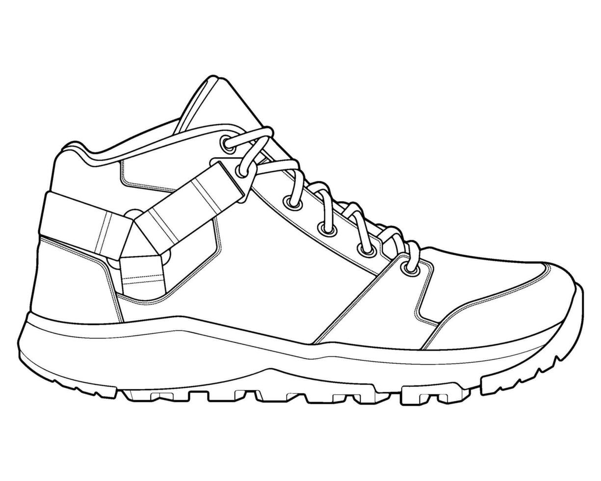 a coloring page of a hiking boot vector