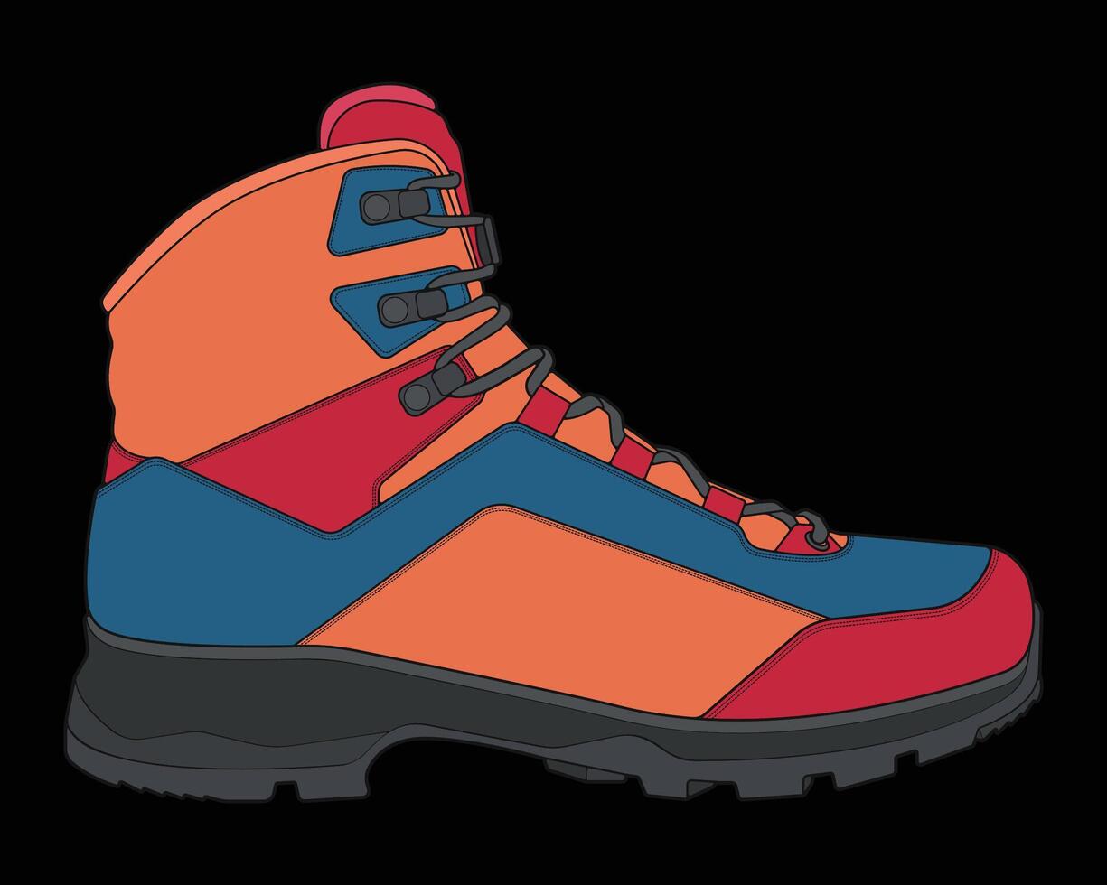 Trendy trekking shoes with flat sole and laces.flat hand draw illustration isolated on the white background. vector