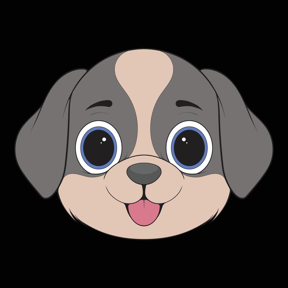 a cartoon dog with big eyes and a big nose with black background vector