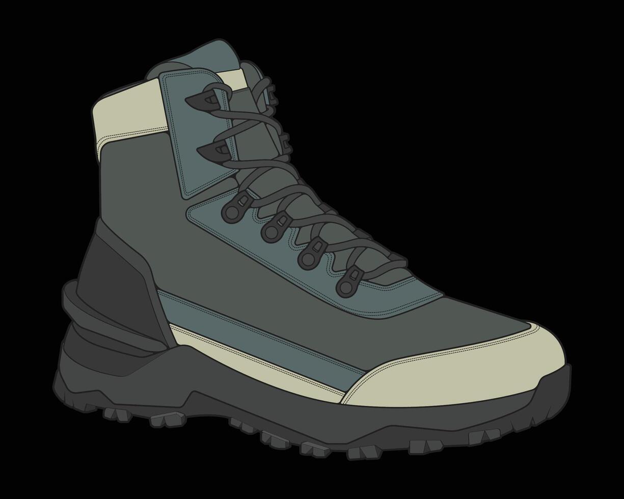 a pair of hiking boots on a black background. vector